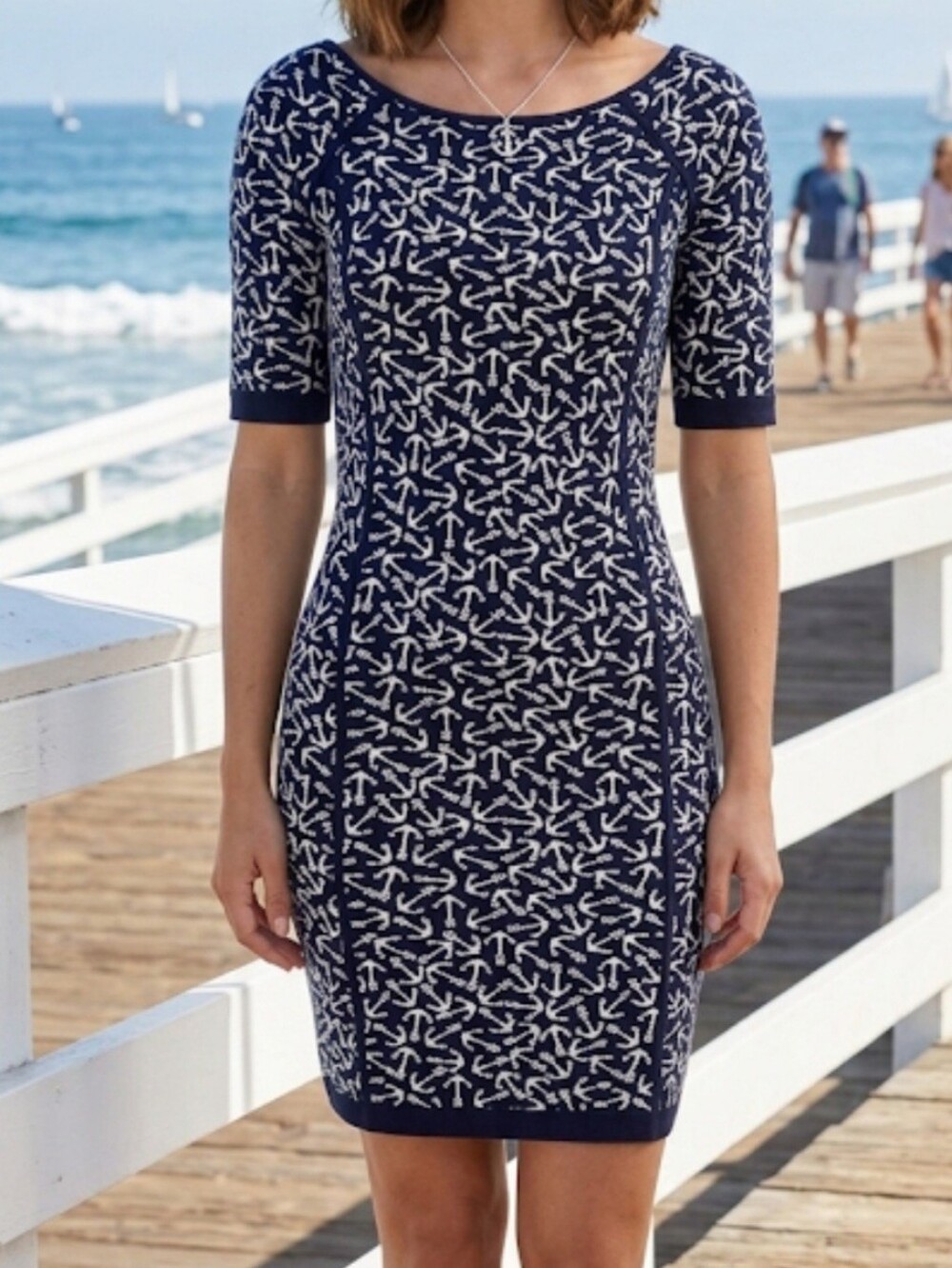 Juicy Couture Anchors Away Wool Blend Preppy Nautical Coastal Bodycon Dress